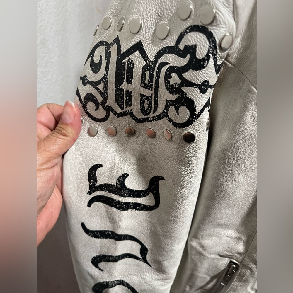 OOAK Rocker Leather Jacket Hand Painted - Picture 5 of 16